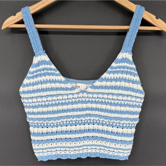Hollister Women's Striped Crochet Knit Crop Top S Blue White Boho Festival Boho - Picture 2 of 10
